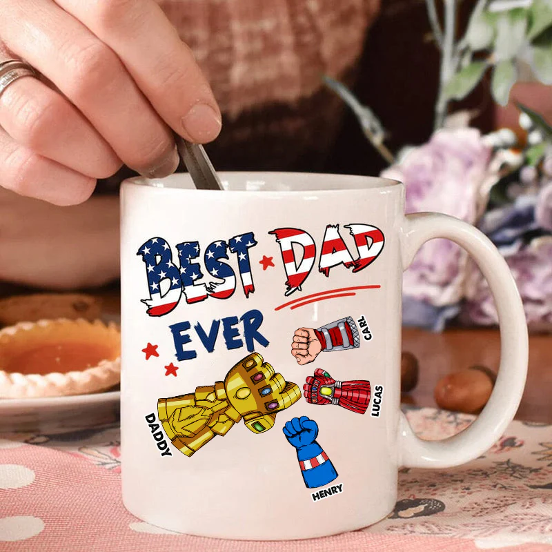 Best Dad Ever Hand To Hands American Flag - Gift For Dad - Personalized Ceramic Mug - Image 3