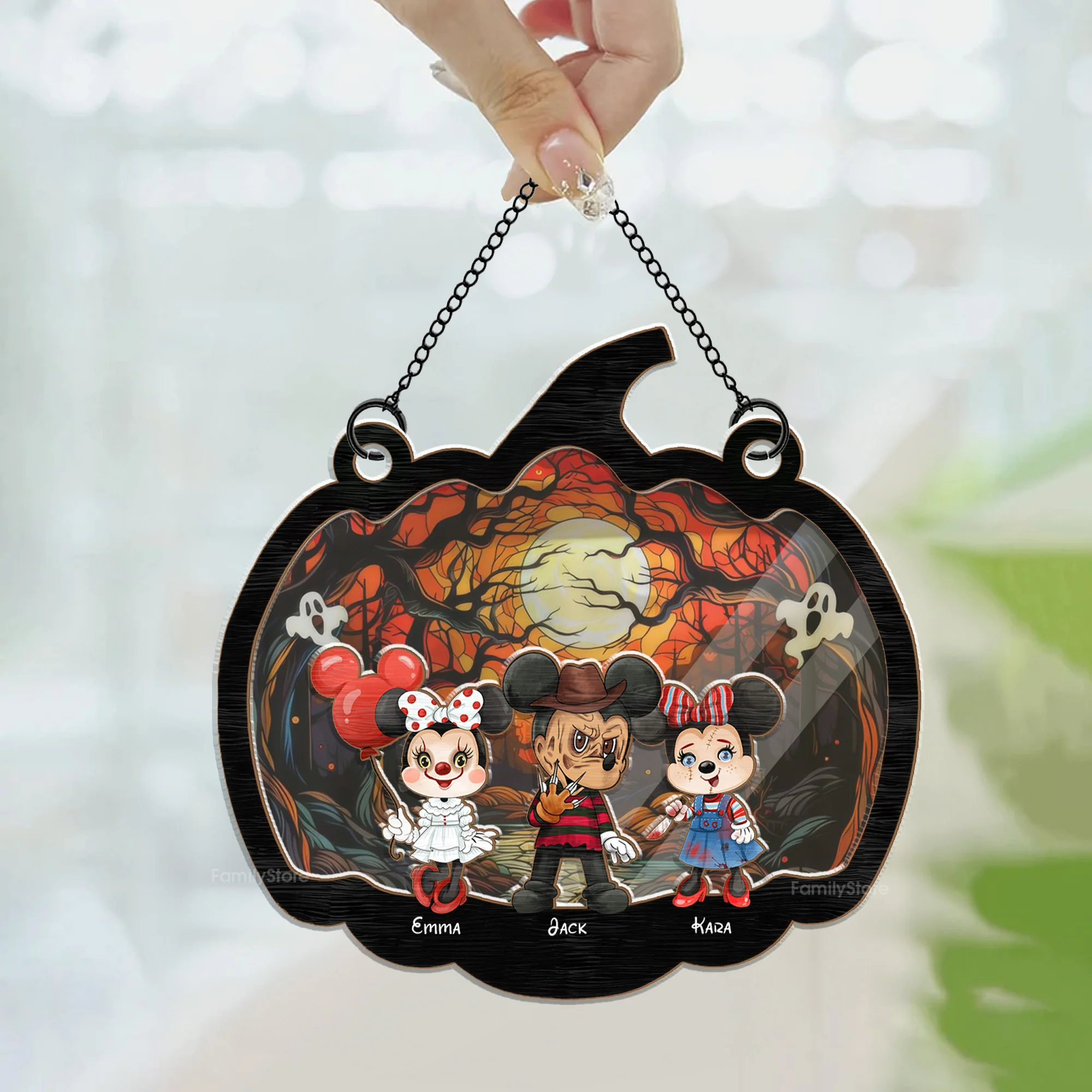 Happy Halloween Little Monsters Pumpkin Version - Gift For Family - Personalized Window Hanging Window Hanging Suncatcher Ornament - CL15 NA94 - Image 3