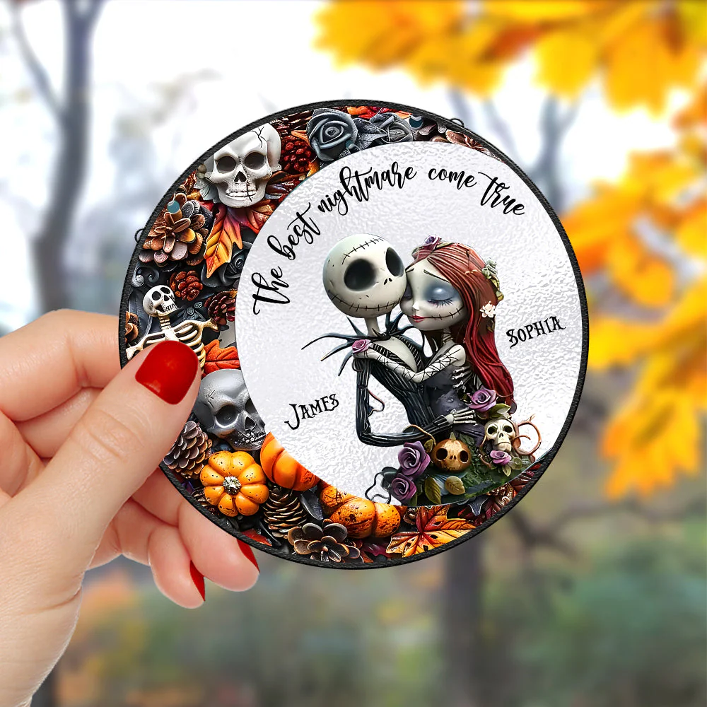 The Best Nightmare Come True - Personalized Stained Glass Ornament - Halloween Gift For Couple HH01 - Image 3